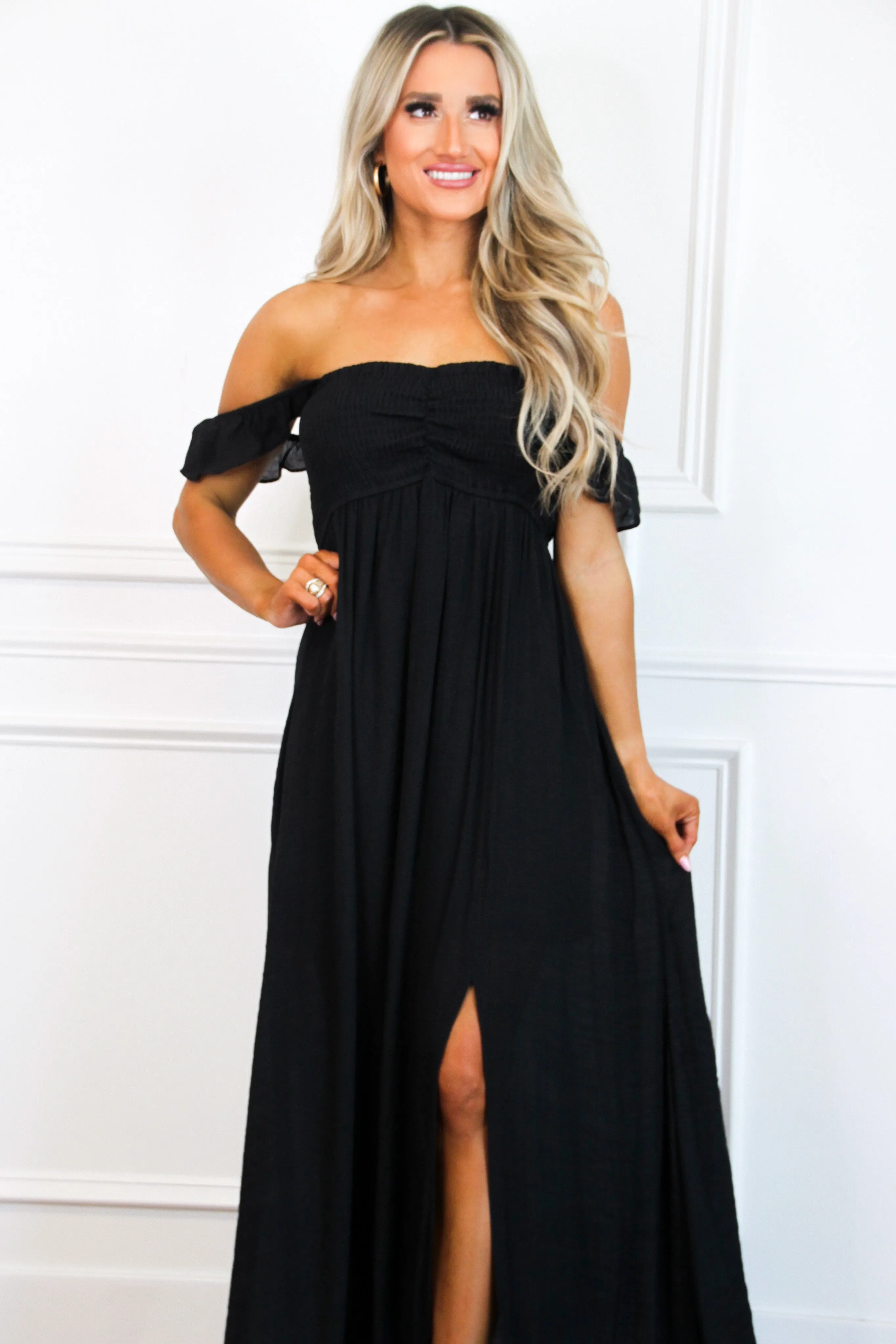 Charlotte Smocked Maxi Dress: Black sold by Bella and Bloom product image thumbnail 2