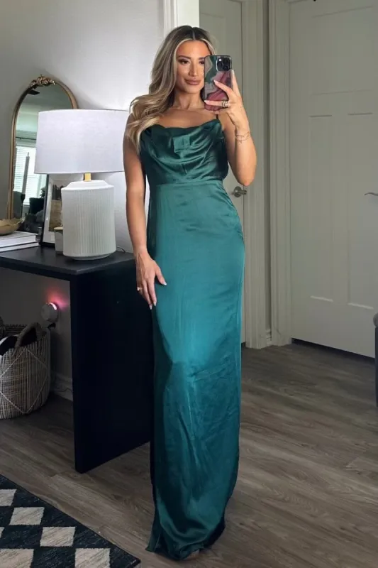 Stand by You Satin Maxi Dress: Emerald sold by Bella and Bloom
