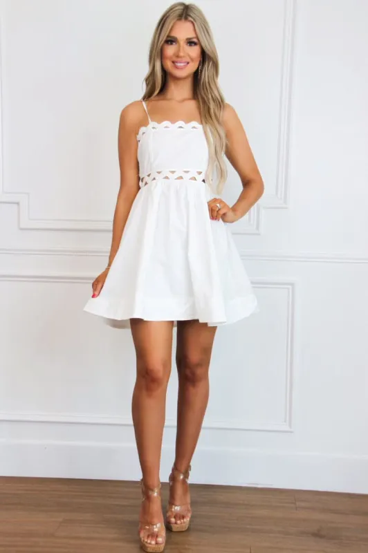 Kelsea Scalloped Trim Bow Back Dress: Off White sold by Bella and Bloom