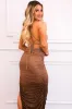 Solana Ombre Embellished Ruched Maxi Dress: Mocha sold by Bella and Bloom