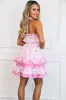 Sunnie Embroidered Ruffle Halter Neck Dress: White/Pink sold by Bella and Bloom