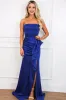 Kendal Strapless Ruffle Maxi Dress: Royal Blue sold by Bella and Bloom