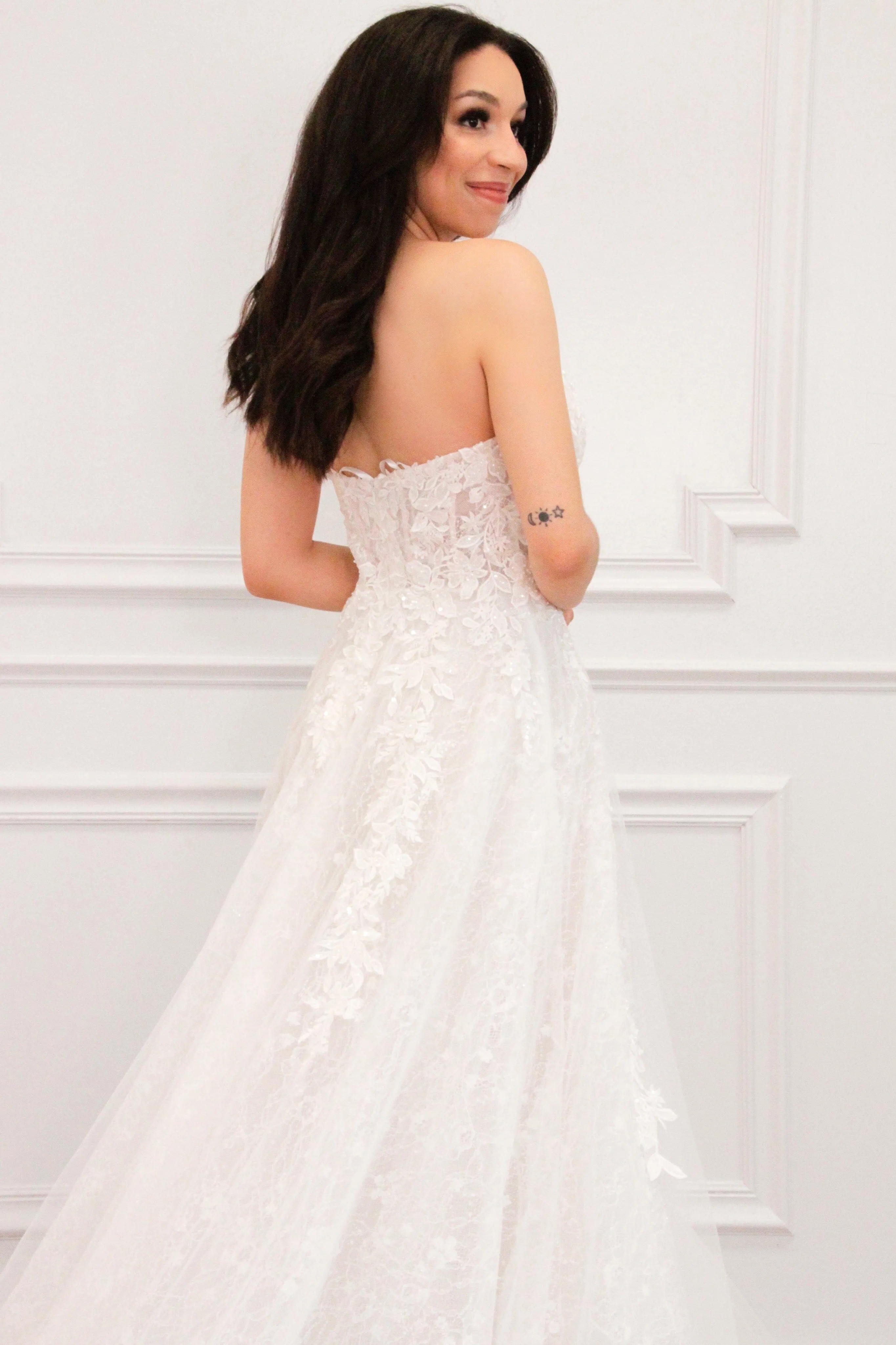 Madly in Love Strapless Lace Ball Gown Wedding Dress: Off White sold by Bella and Bloom product image thumbnail 5