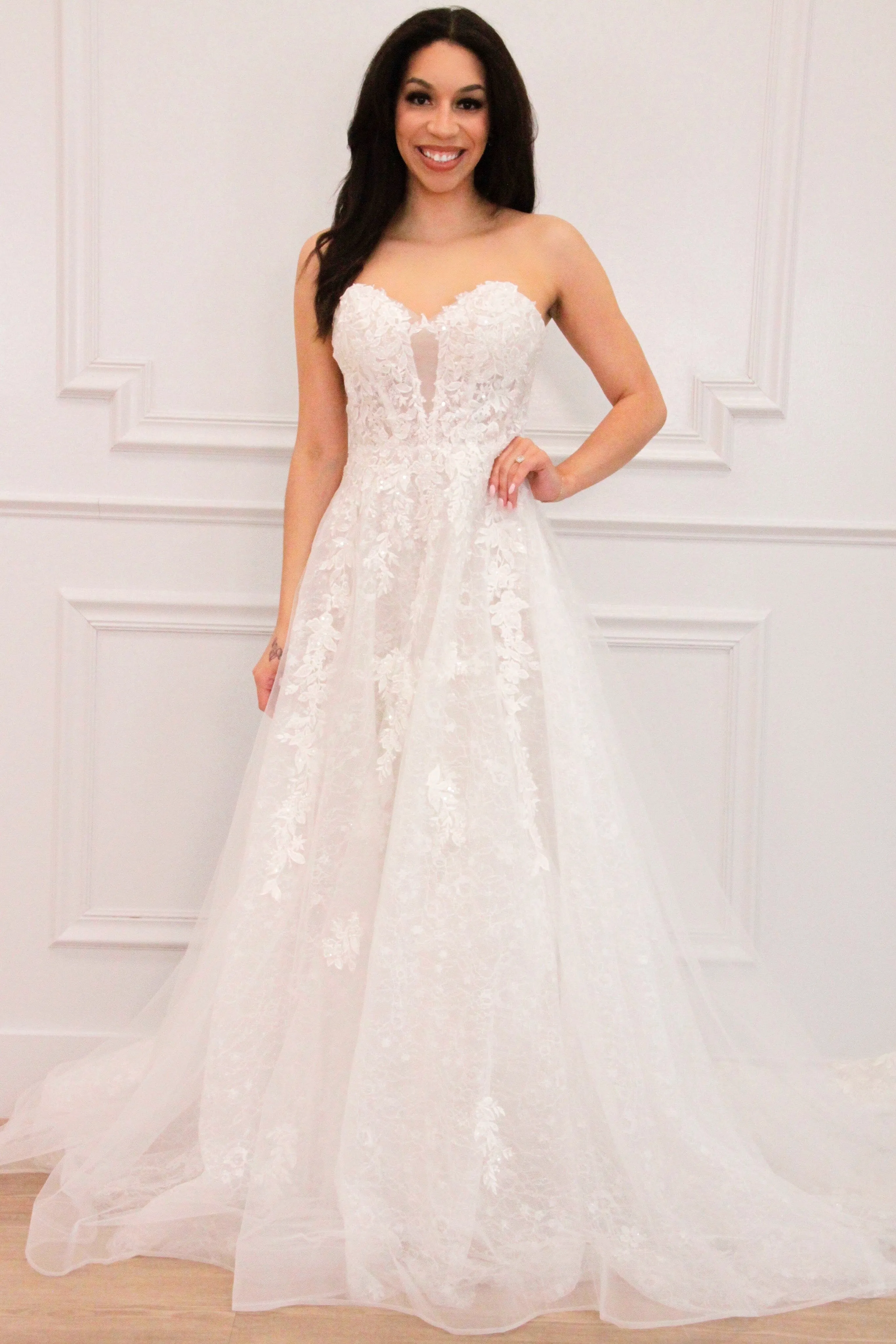 Madly in Love Strapless Lace Ball Gown Wedding Dress: Off White sold by Bella and Bloom product image thumbnail 3
