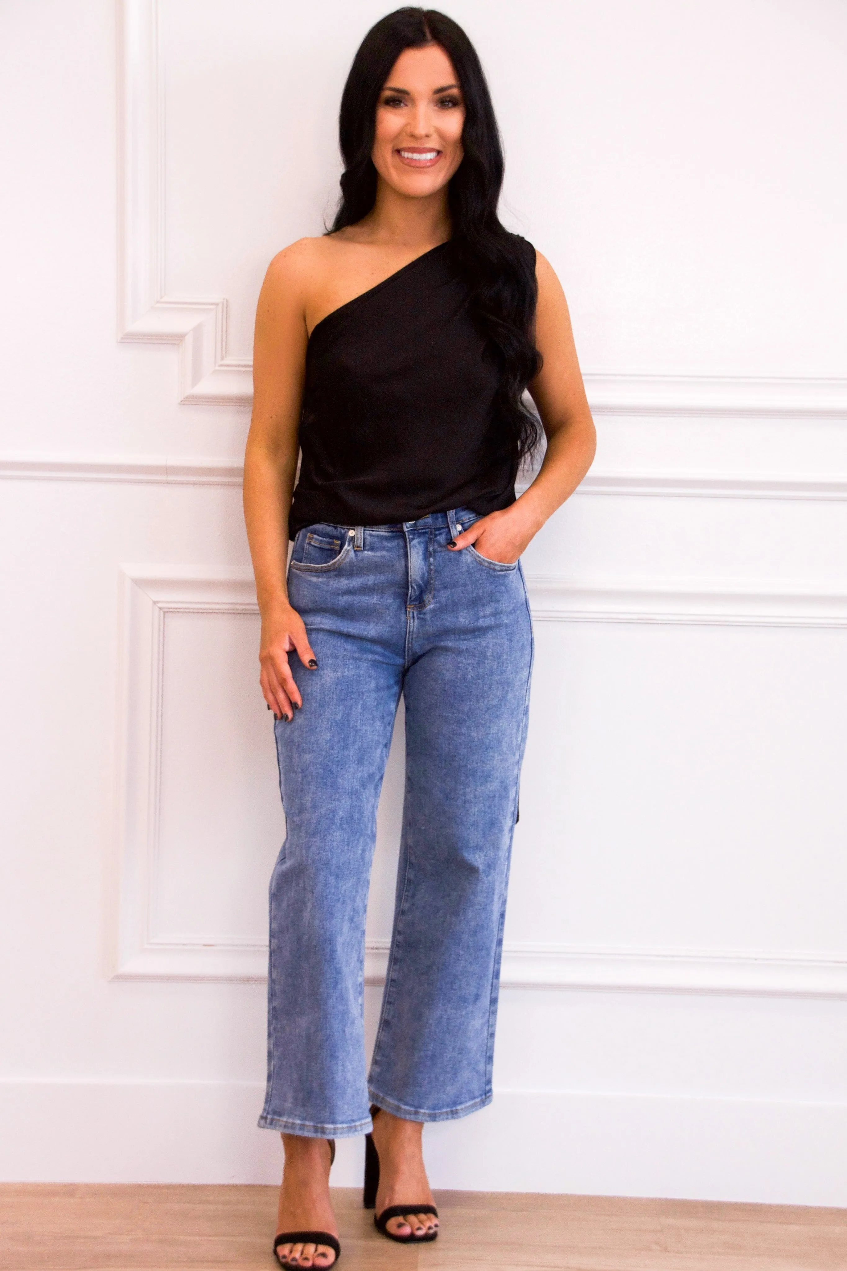 Monica One Shoulder Top: Black sold by Bella and Bloom