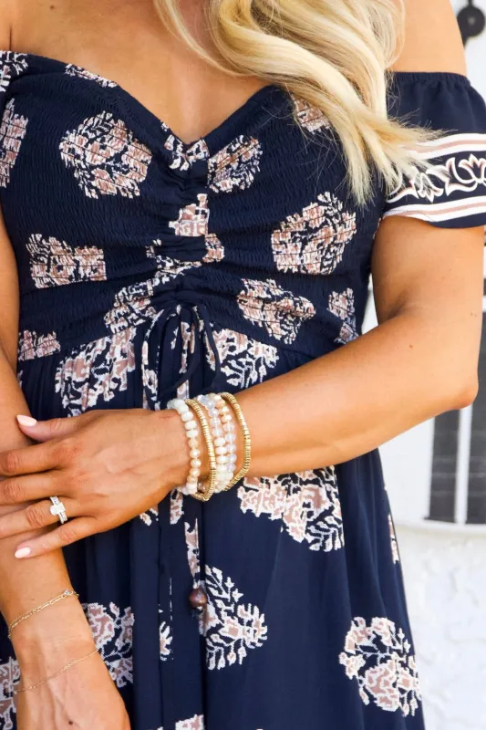 Teagan Beaded Bracelet Set: Off White/Gold sold by Bella and Bloom