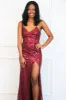 Mirrorball Sequin Slit Maxi Dress: Burgundy sold by Bella and Bloom