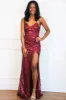 Mirrorball Sequin Slit Maxi Dress: Burgundy sold by Bella and Bloom