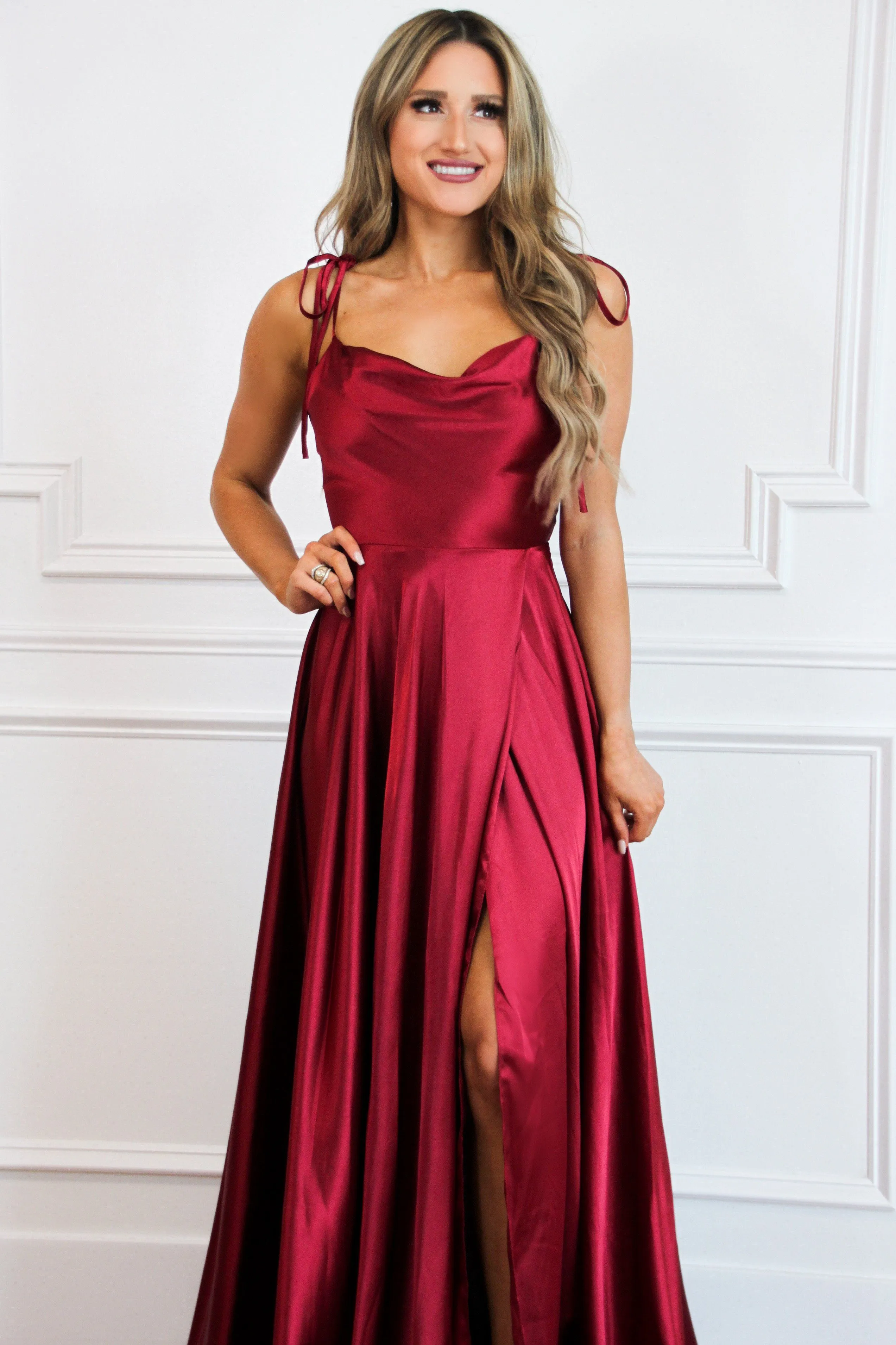 Tonight's the Night Satin Formal Dress: Burgundy sold by Bella and Bloom product image thumbnail 2