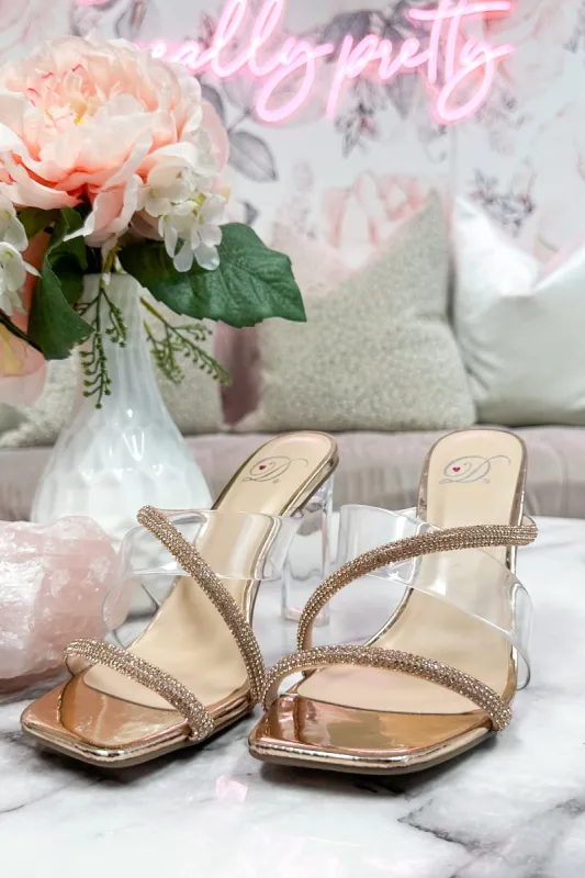 Pretty In Love Embellished Heels: Rose Gold sold by Bella and Bloom
