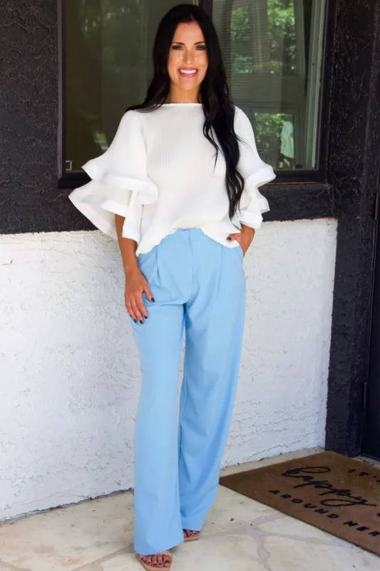 Nasha High Waisted Pants: Light Blue sold by Bella and Bloom