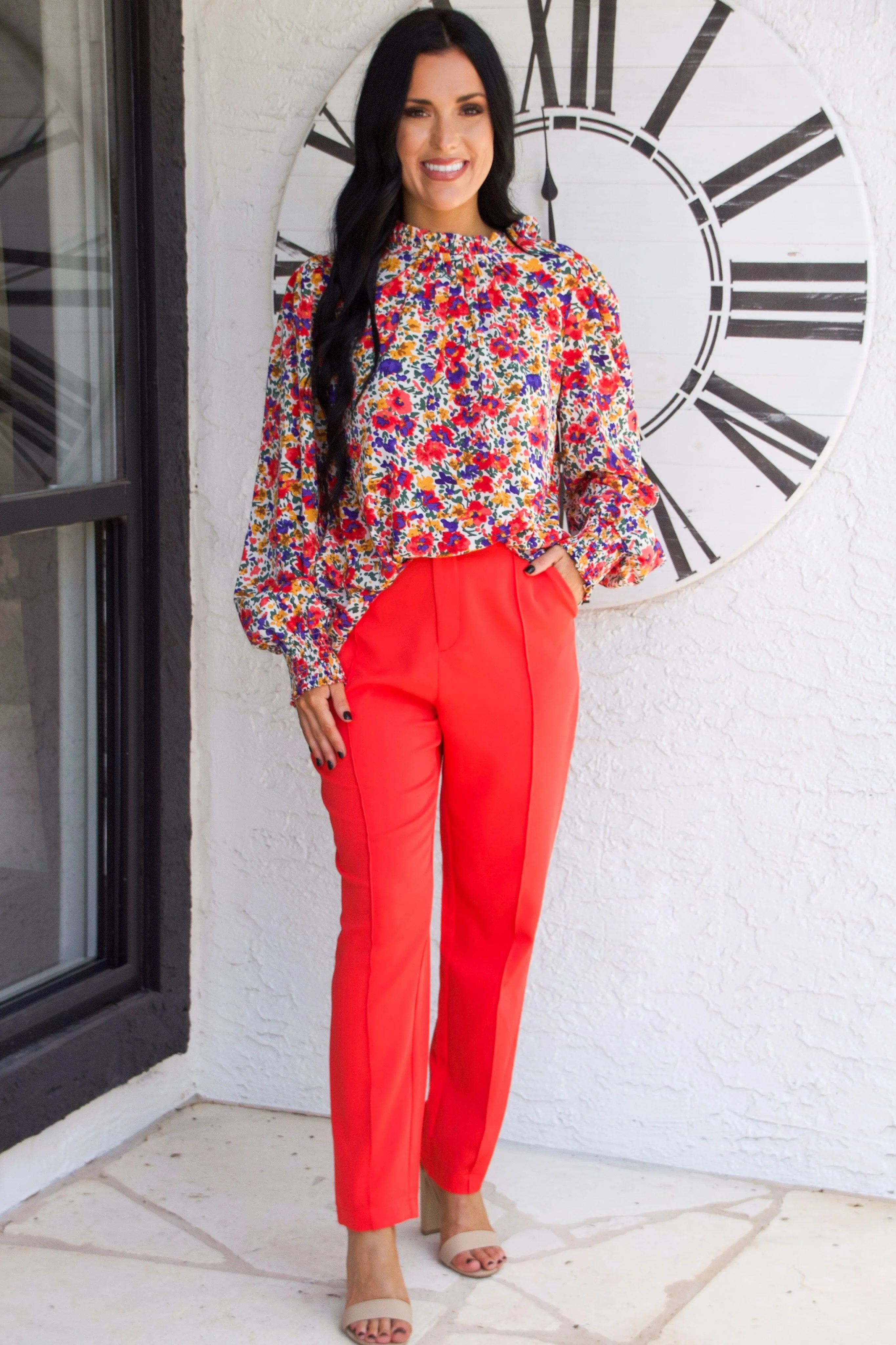 Bold Florals Long Sleeve Top: Red/White Multi sold by Bella and Bloom product image thumbnail 2