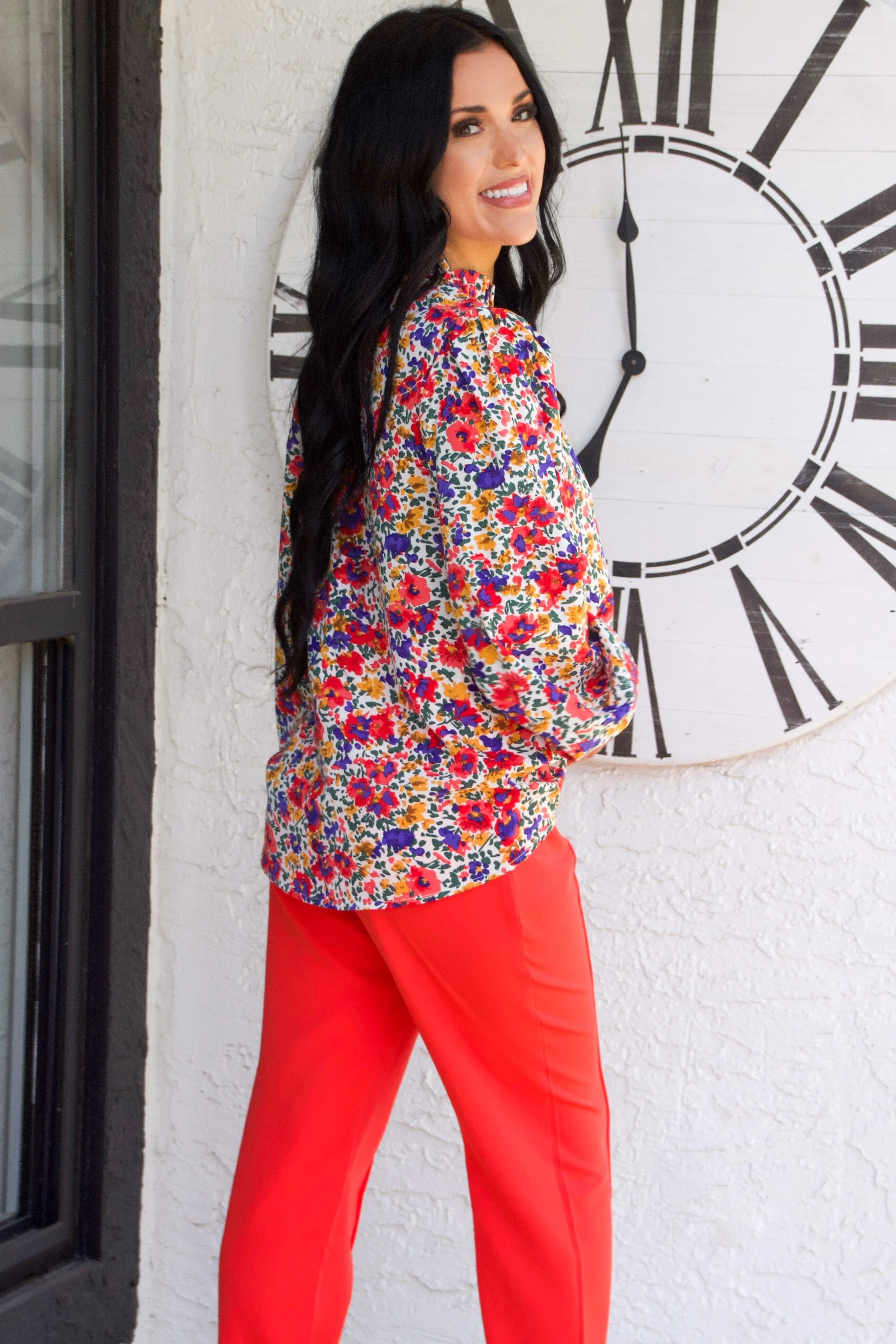 Bold Florals Long Sleeve Top: Red/White Multi sold by Bella and Bloom product image thumbnail 3