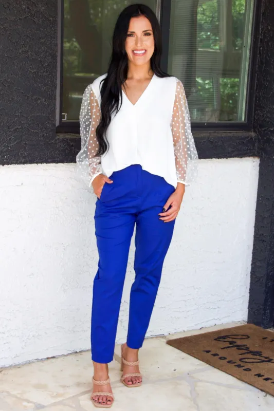 Taylie High Waisted Pants: Royal Blue sold by Bella and Bloom