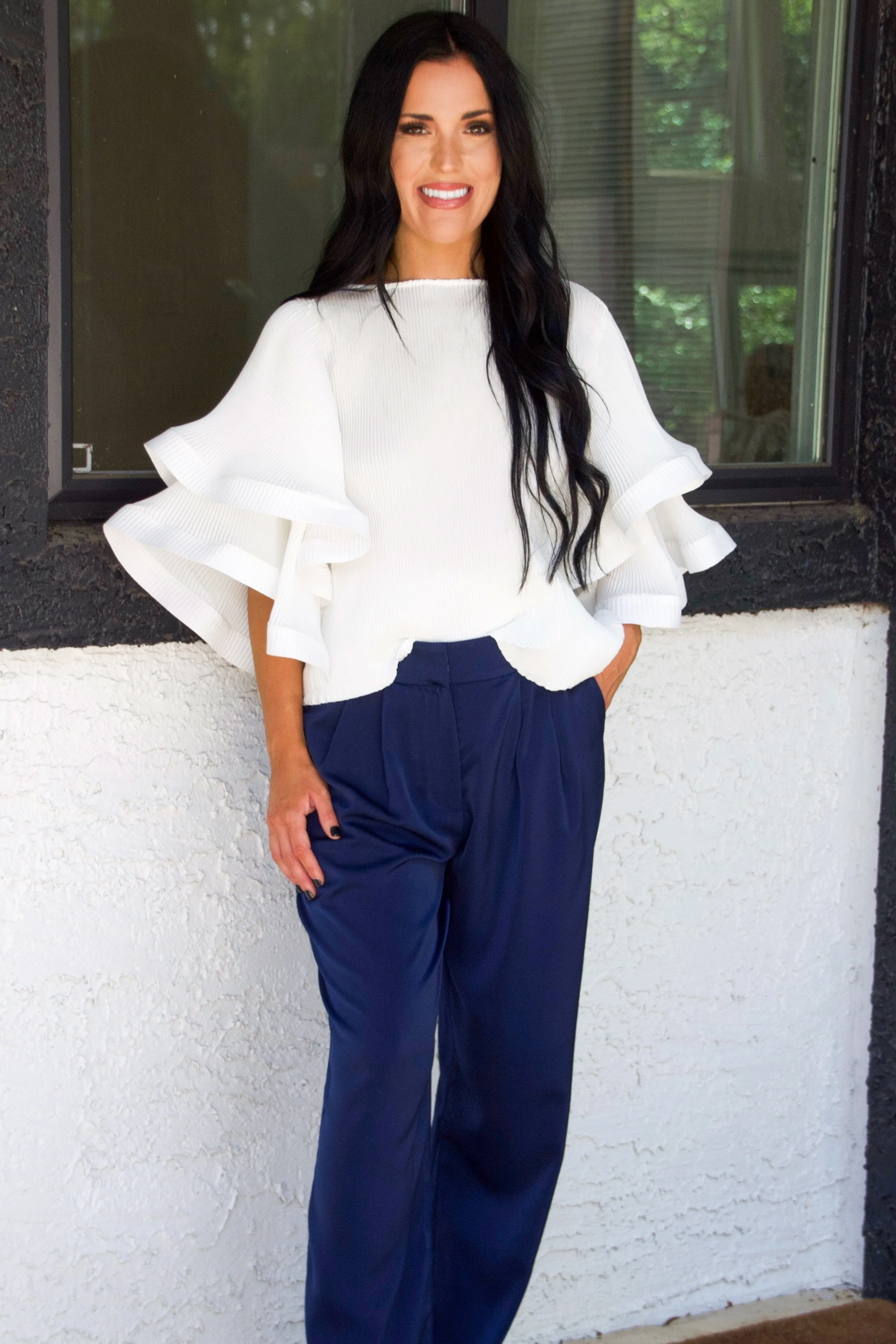 Jayden High Waisted Satin Pants: Navy sold by Bella and Bloom product image thumbnail 2