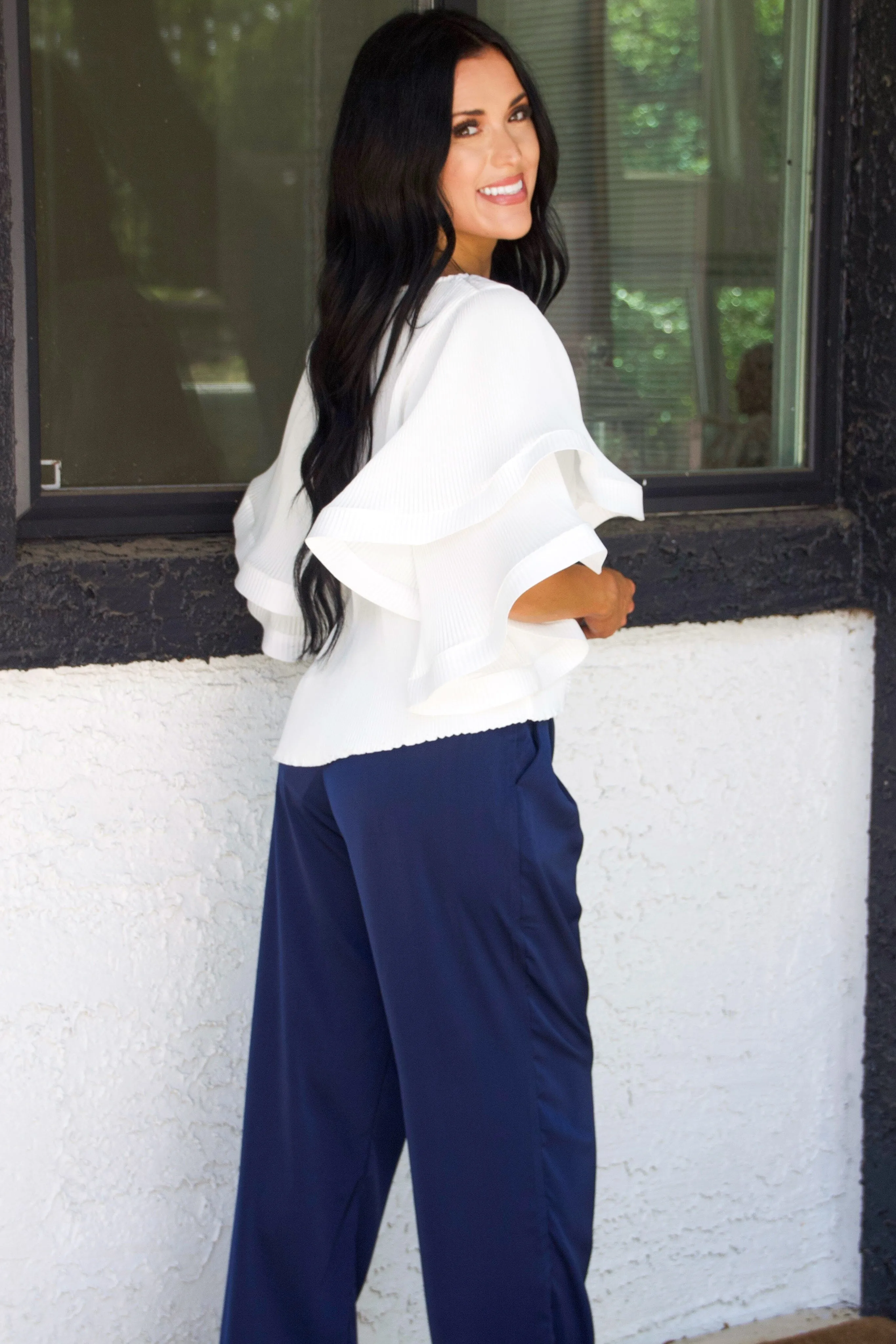 Jayden High Waisted Satin Pants: Navy sold by Bella and Bloom product image thumbnail 3