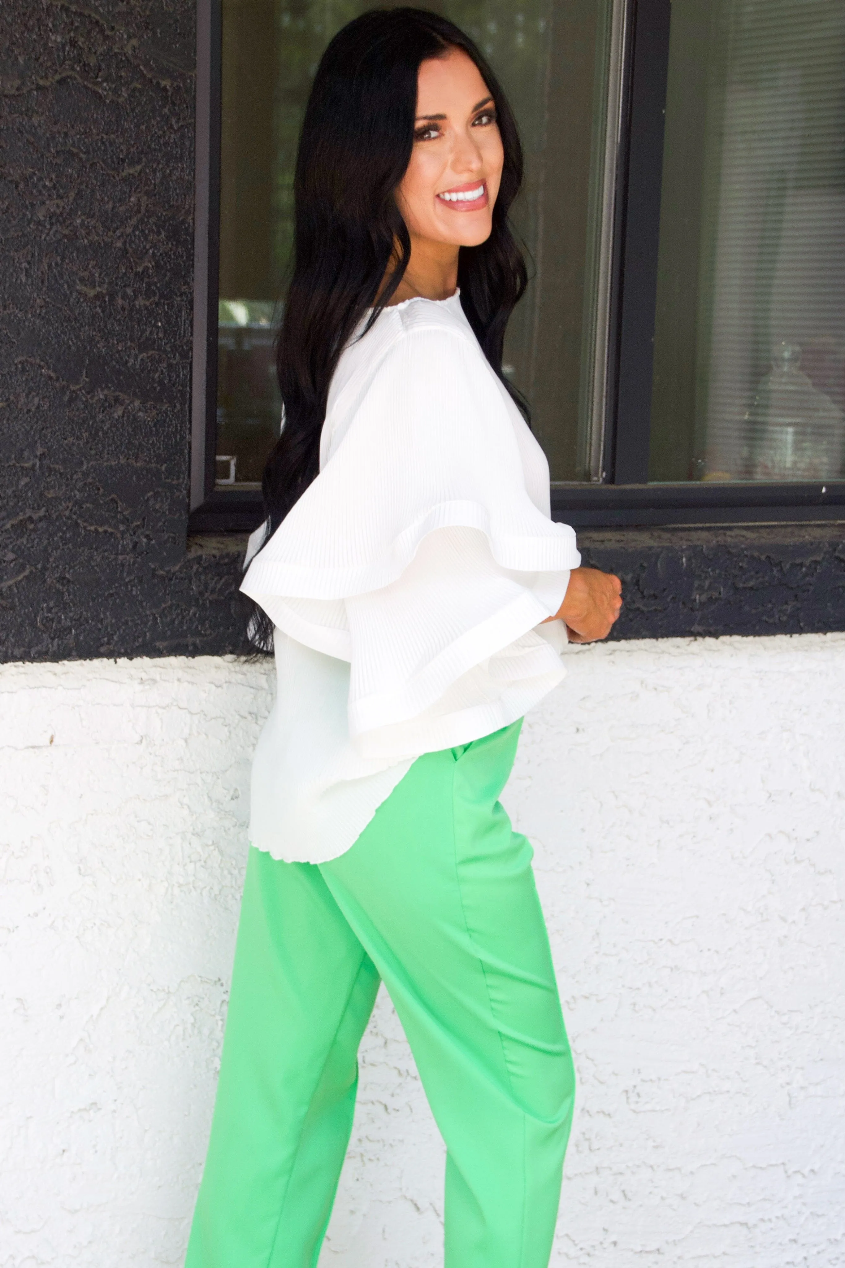 Taylie High Waisted Pants: Bright Green sold by Bella and Bloom product image thumbnail 3