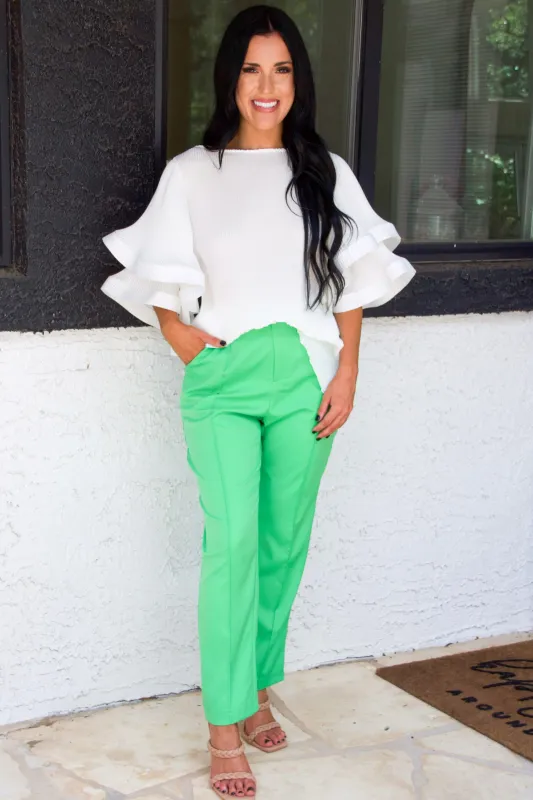 Taylie High Waisted Pants: Bright Green sold by Bella and Bloom