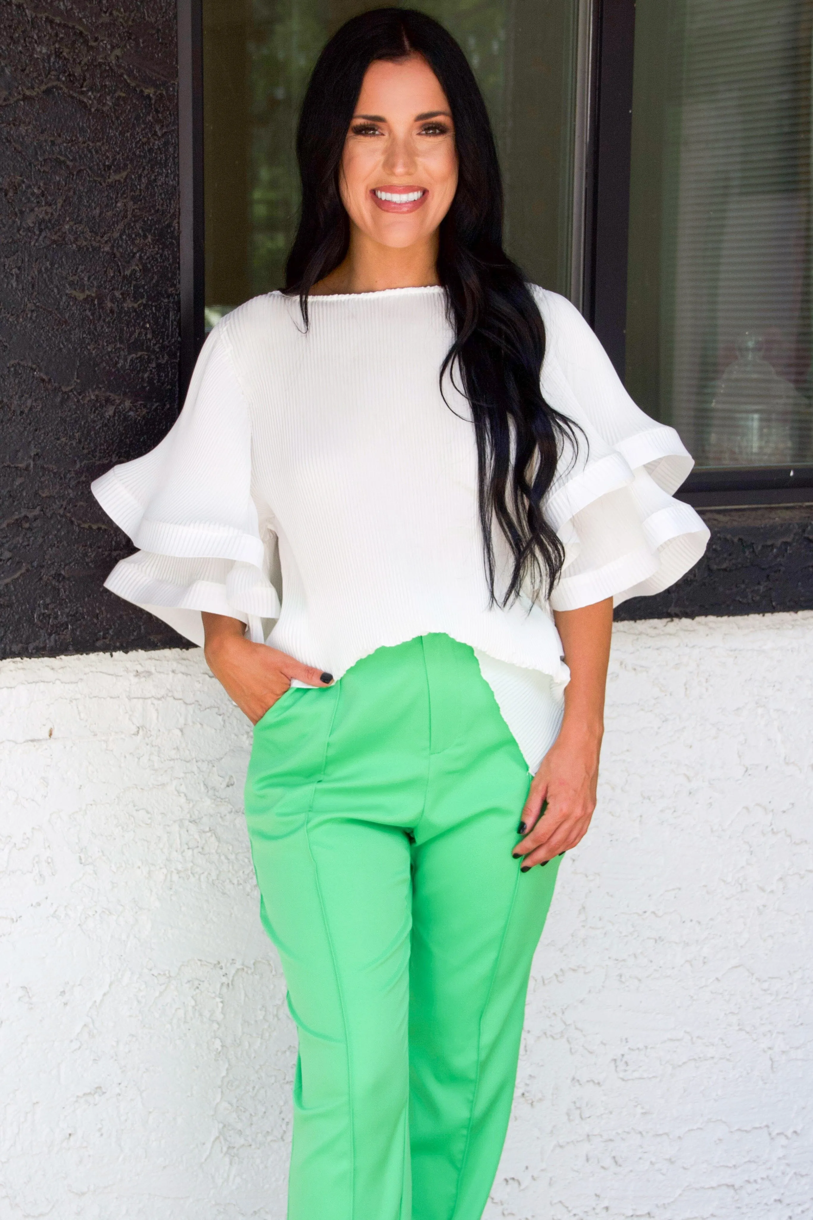 Taylie High Waisted Pants: Bright Green sold by Bella and Bloom product image thumbnail 2