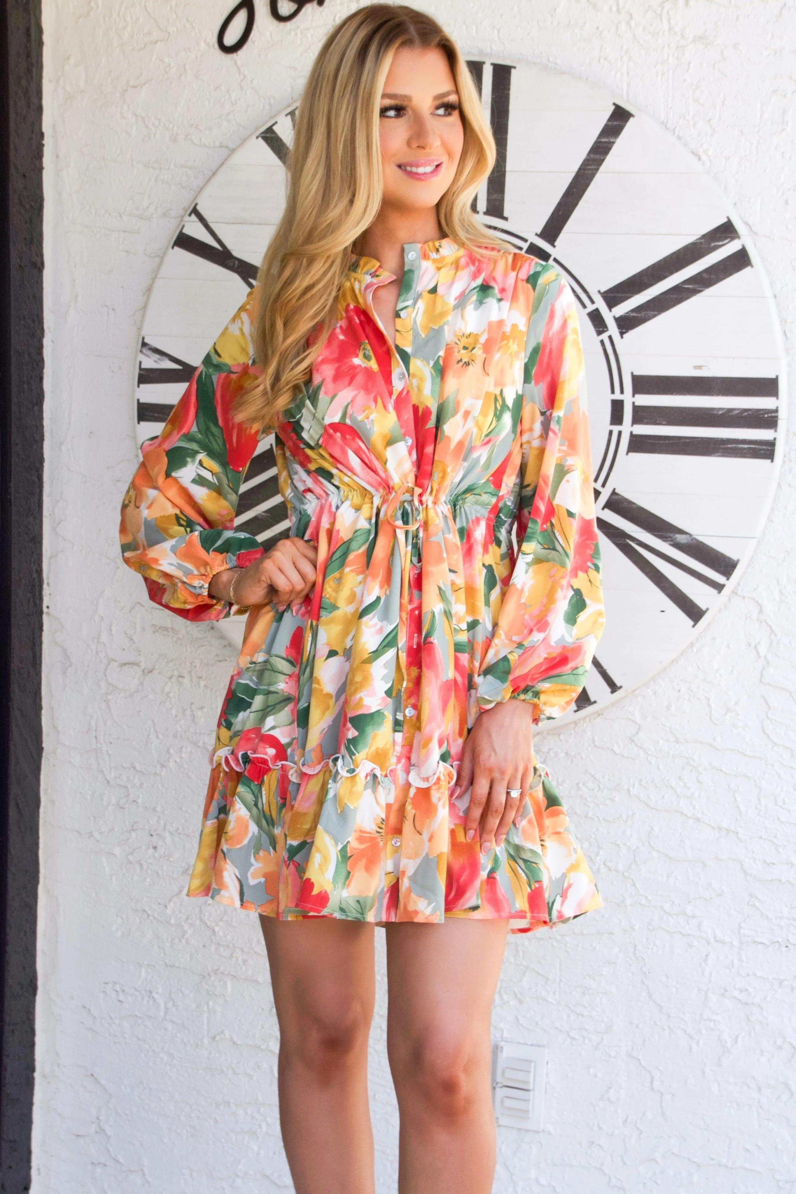 Floral Bliss Long Sleeve Cinched Dress: Multi sold by Bella and Bloom product image thumbnail 2