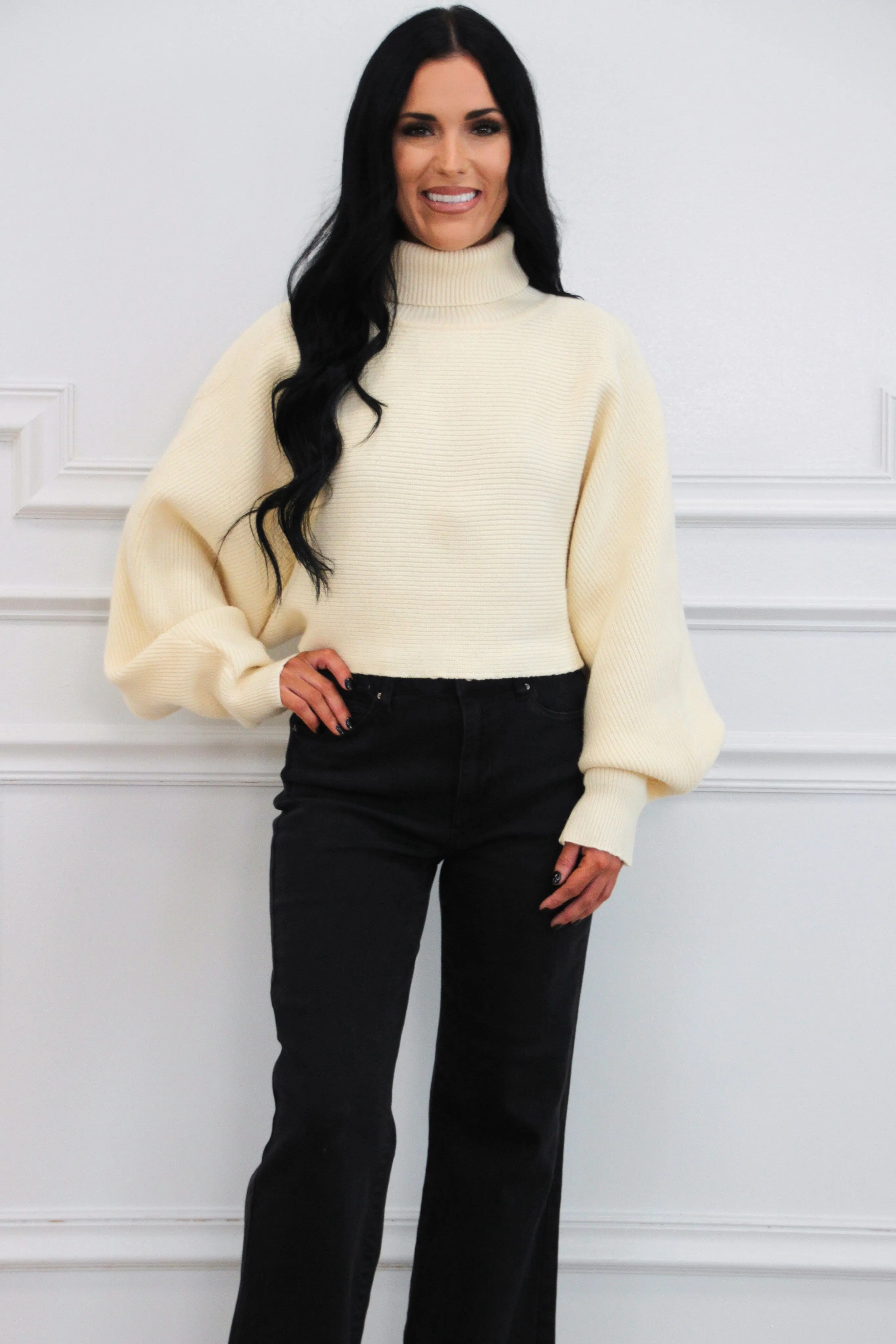 Mazarina Turtleneck Cropped Sweater: Cream sold by Bella and Bloom product image thumbnail 3