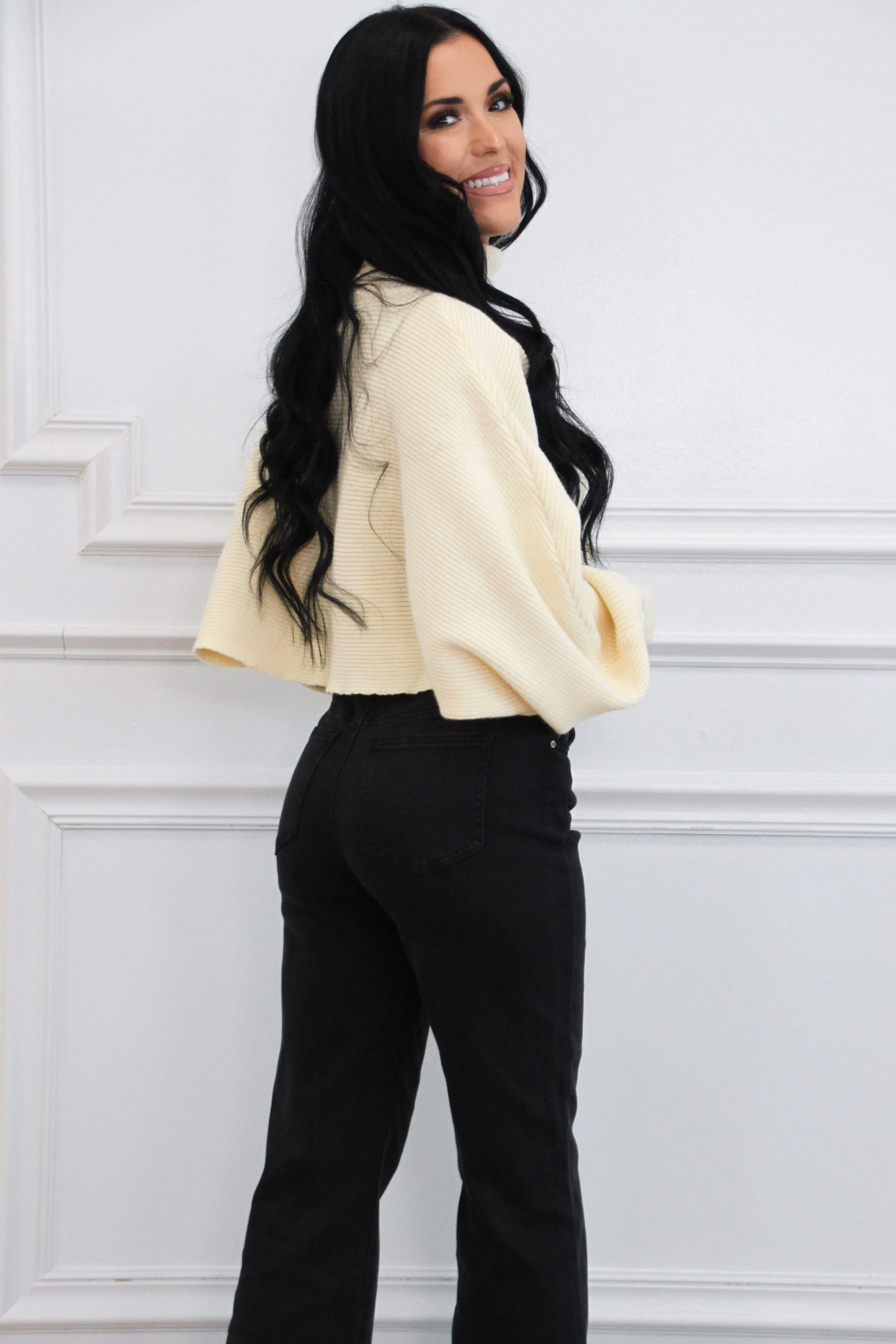 Mazarina Turtleneck Cropped Sweater: Cream sold by Bella and Bloom product image thumbnail 2