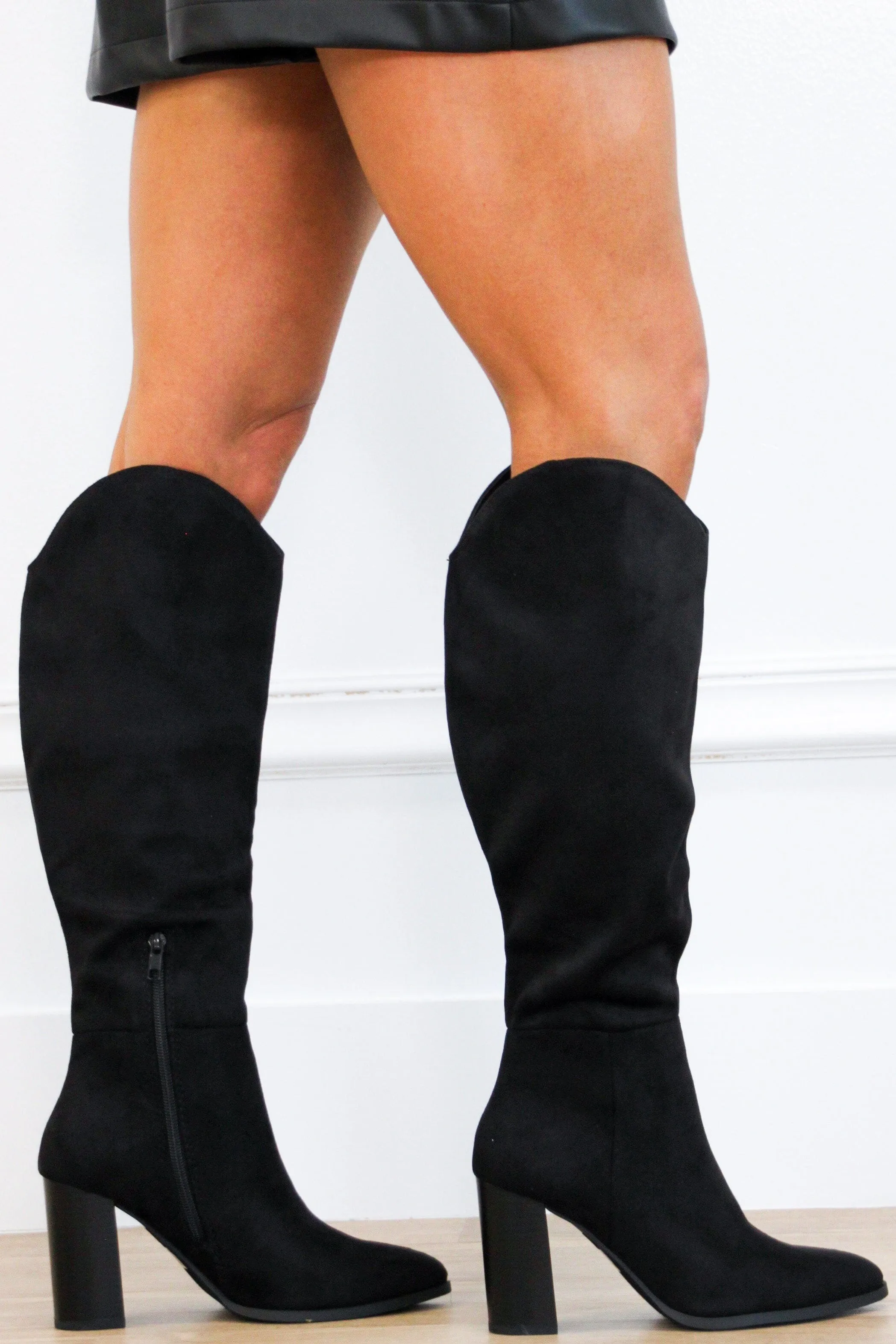 Fallal Suede Knee High Block Heel Boots: Black sold by Bella and Bloom product image thumbnail 2