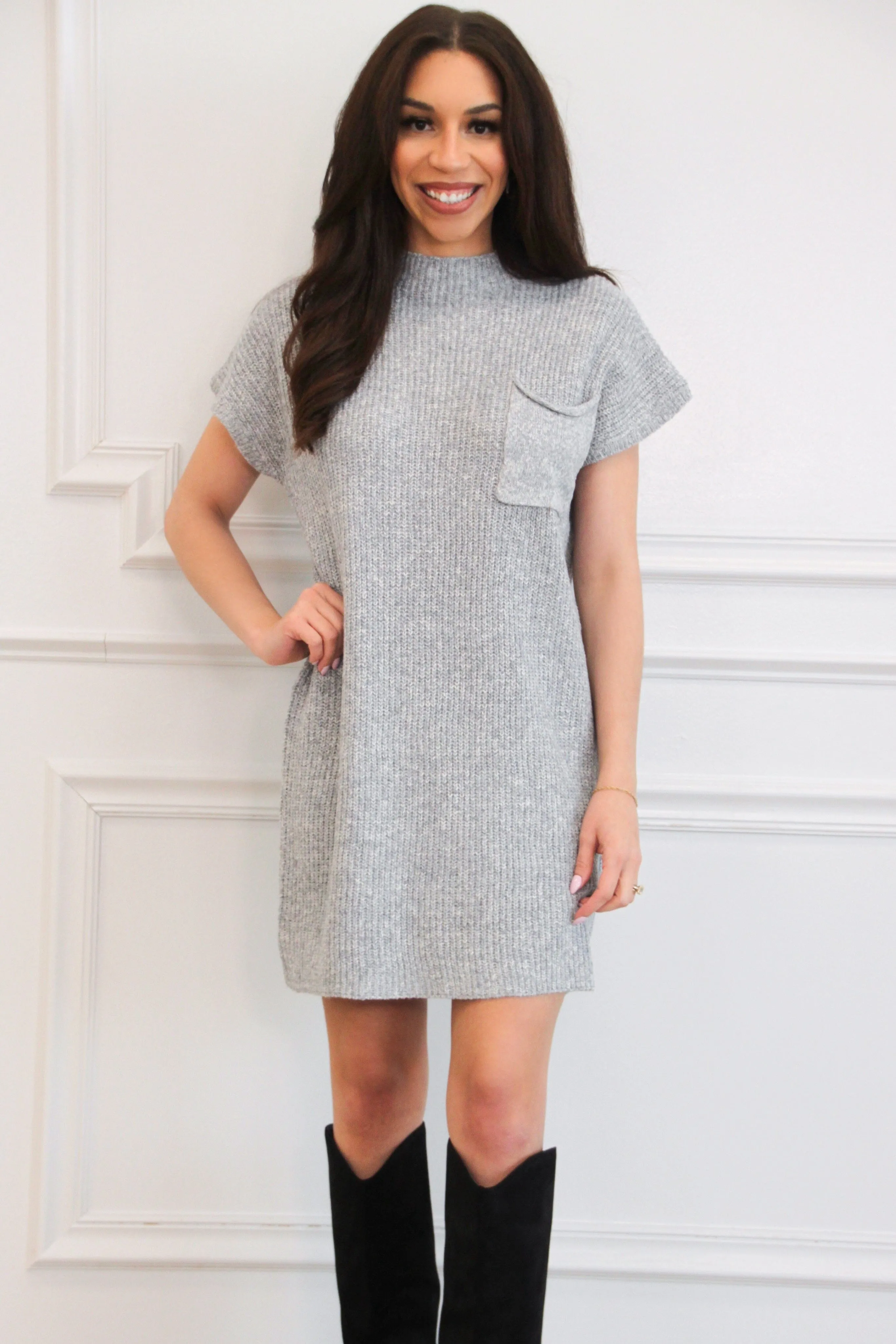 Kaelyn Pocket Sweater Dress: Gray sold by Bella and Bloom product image thumbnail 2