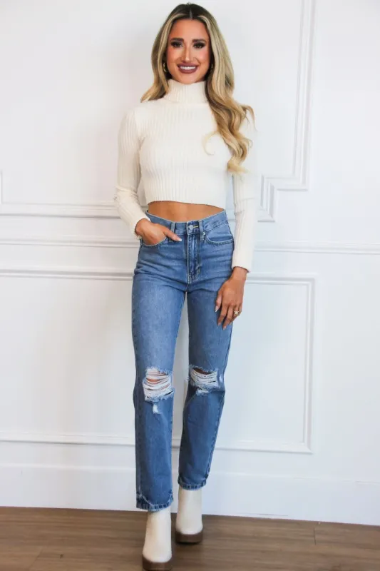 Tinslee Turtleneck Ribbed Cropped Sweater: Cream sold by Bella and Bloom