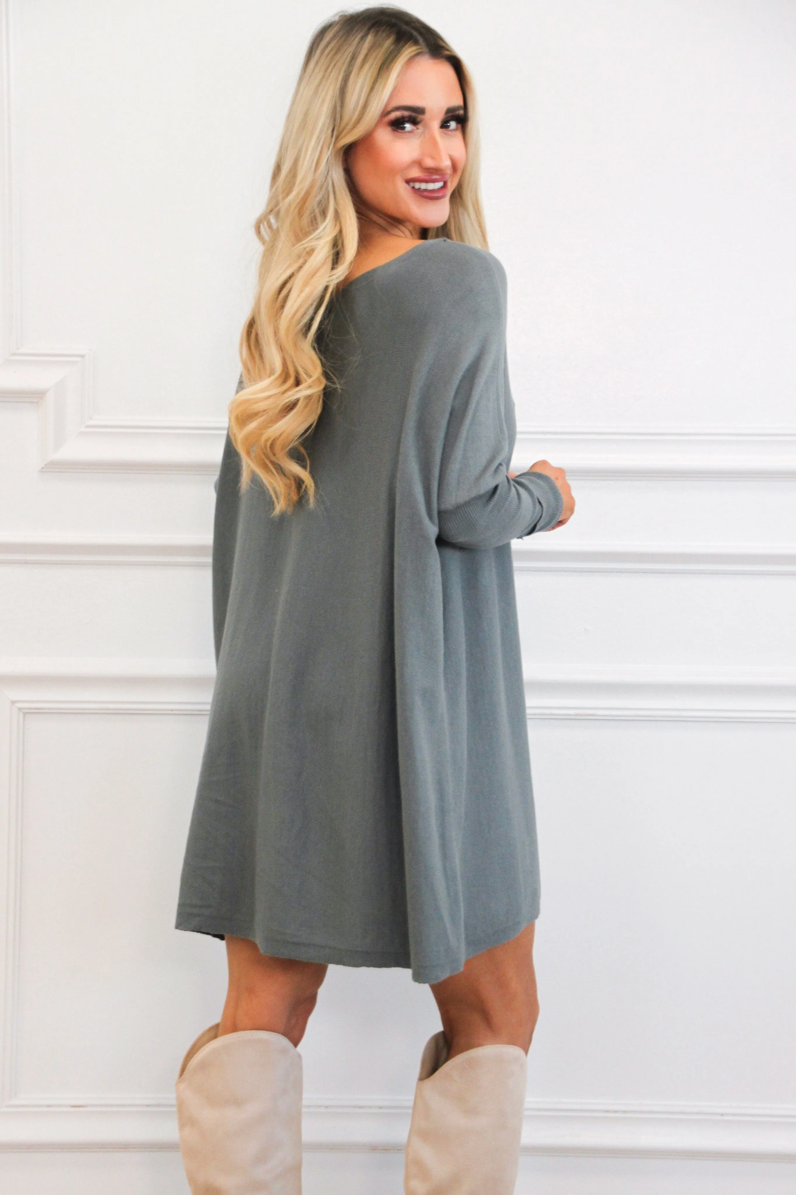 So Cozy Boat Neck Tunic Sweater: Dusty Blue Olive sold by Bella and Bloom product image thumbnail 2