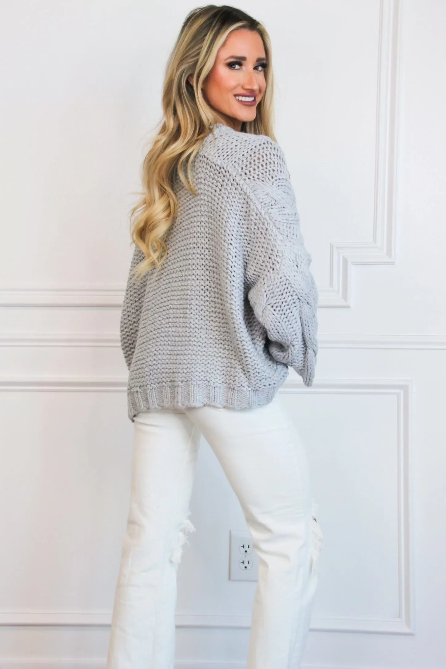 Frannie Chunky Knit Sweater: Gray sold by Bella and Bloom product image thumbnail 3