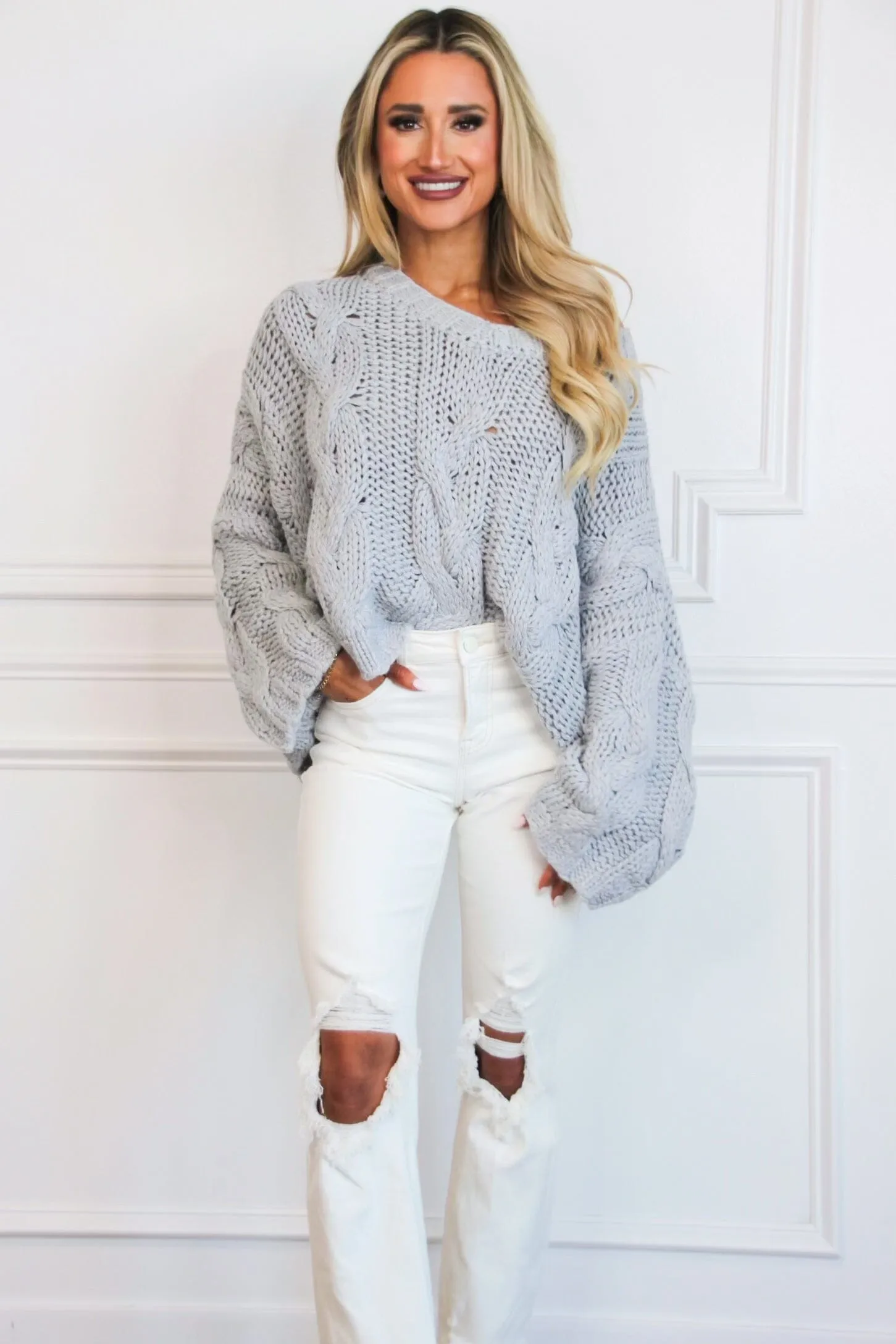 Frannie Chunky Knit Sweater: Gray sold by Bella and Bloom product image thumbnail 2
