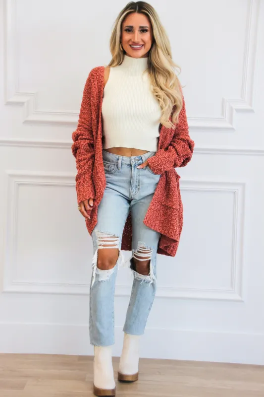 Warm Up Sweater Knit Cardigan: Marsala sold by Bella and Bloom