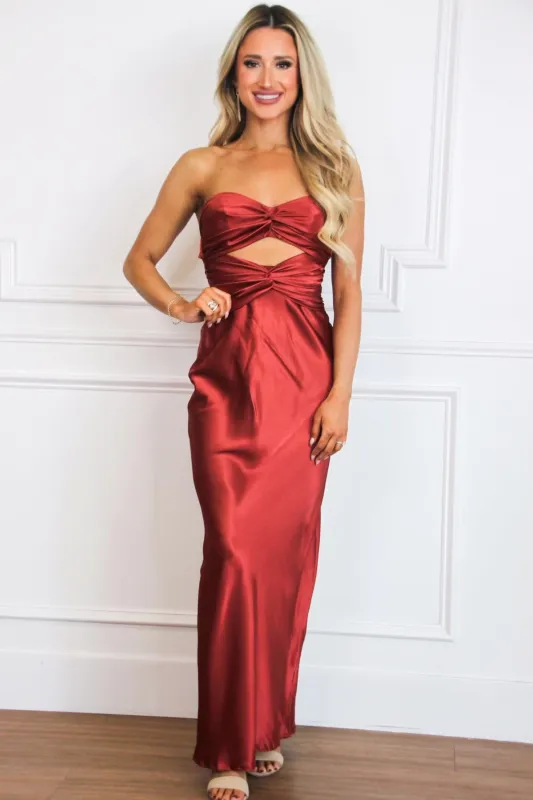 Cohen Cutout Satin Maxi Dress: Terracotta Rust sold by Bella and Bloom