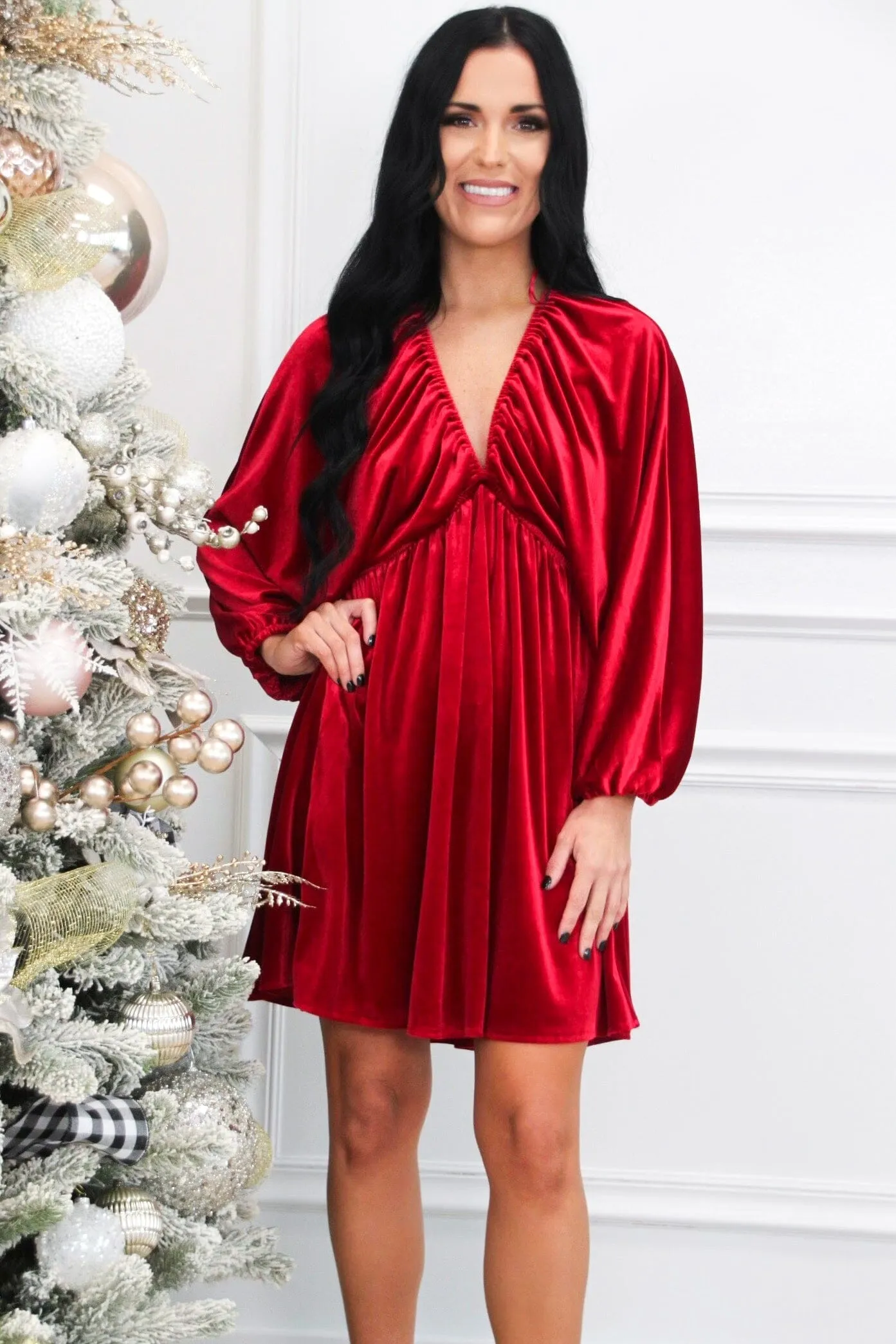 Luxe Feeling Velvet Dress: Red sold by Bella and Bloom product image thumbnail 2