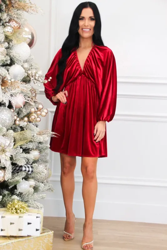 Luxe Feeling Velvet Dress: Red sold by Bella and Bloom