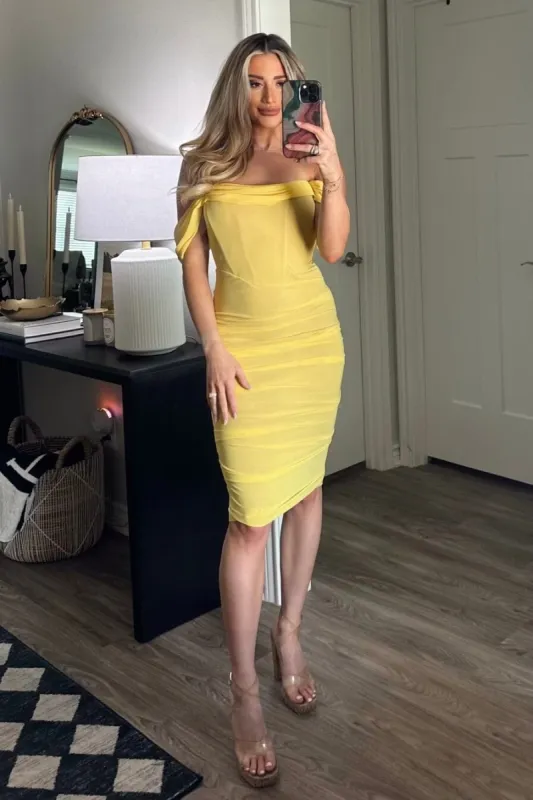 Weslee Bustier Off Shoulder Dress: Lemon sold by Bella and Bloom
