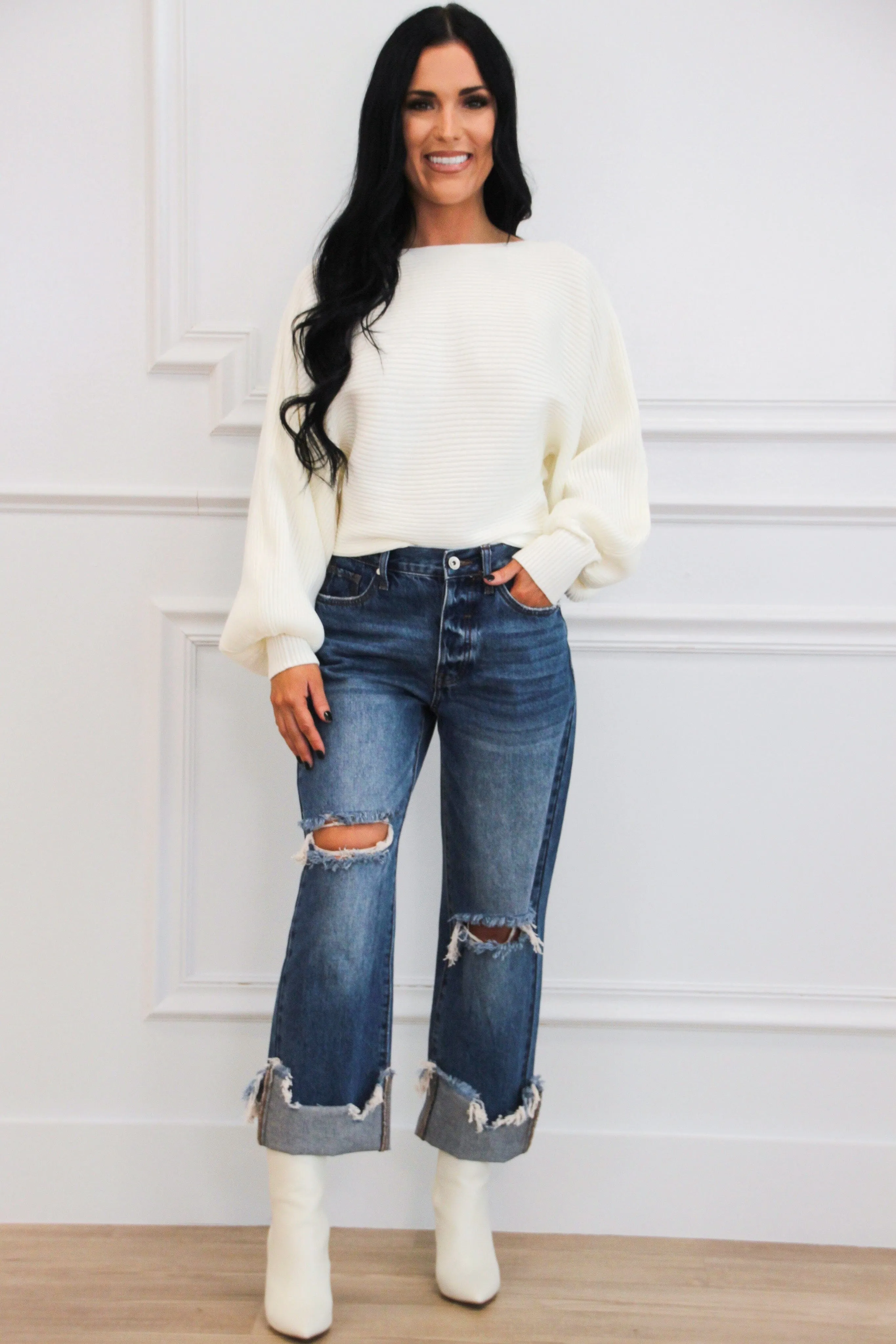 Staple Moment Boat Neck Balloon Sleeve Sweater: Off White sold by Bella and Bloom product image thumbnail 4