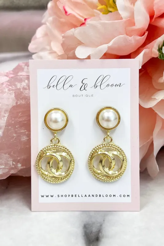 Coco Pearl Drop Earrings: Gold sold by Bella and Bloom