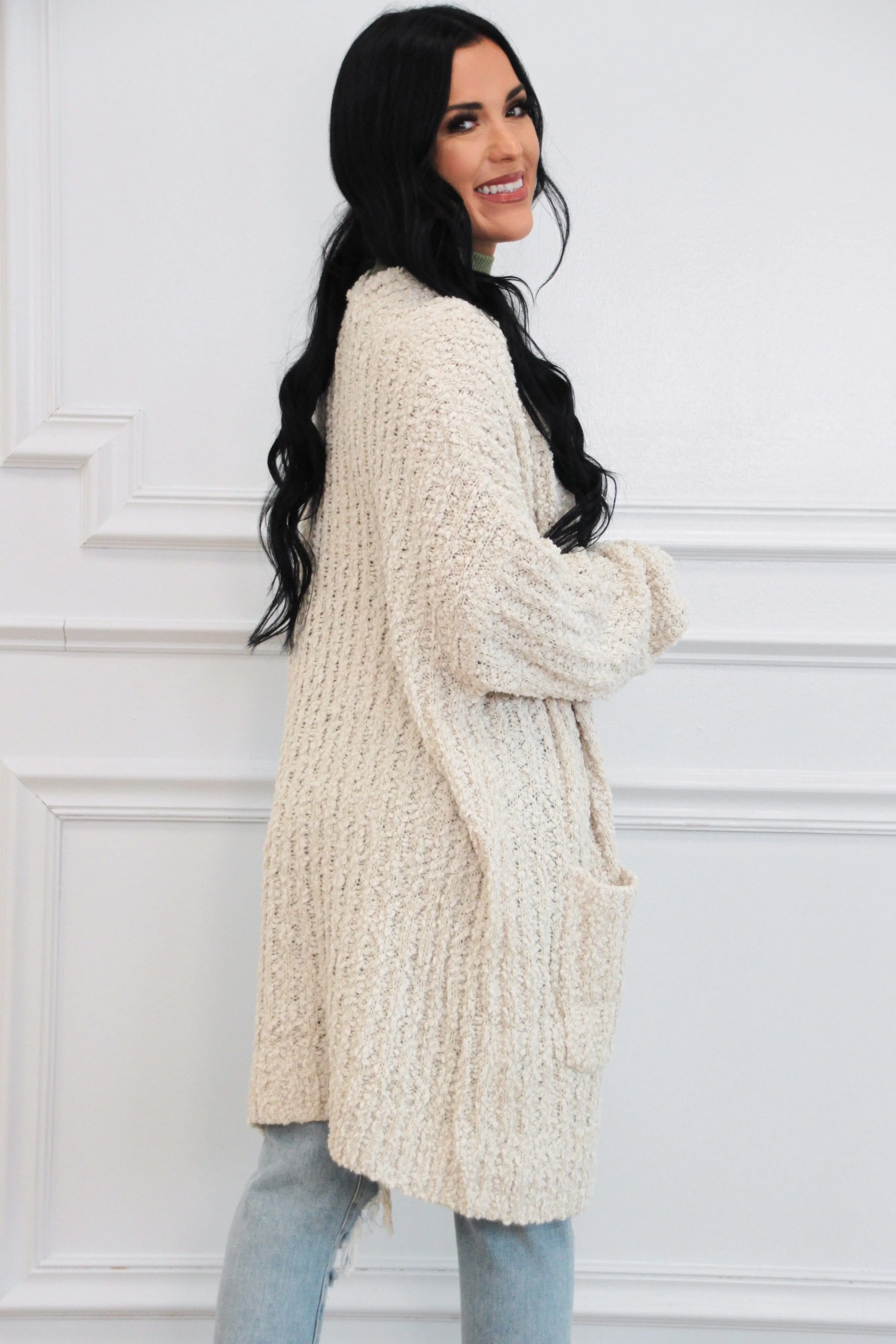Warm Up Sweater Knit Cardigan: Cream sold by Bella and Bloom product image thumbnail 3