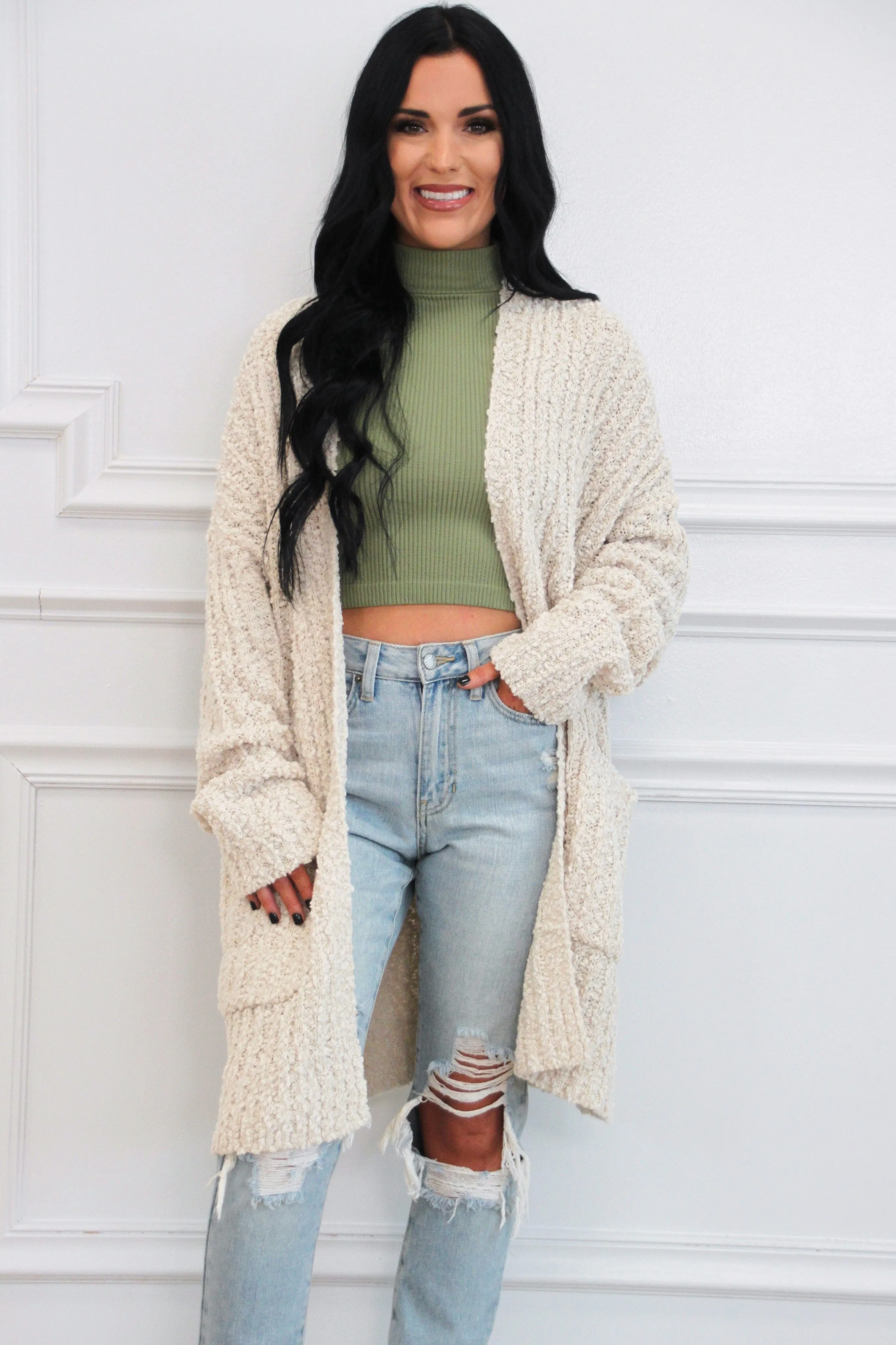 Warm Up Sweater Knit Cardigan: Cream sold by Bella and Bloom product image thumbnail 2