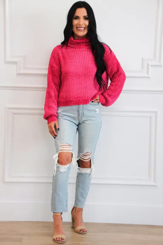 Winter Wishes Chenille Turtleneck Sweater: Hot Pink made by Zenana
