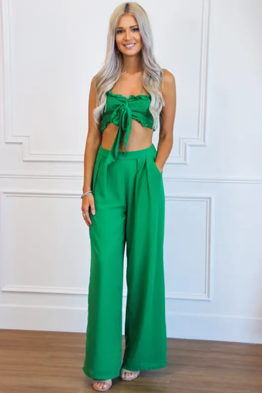 Summer Days Smocked Two Piece Set: Kelly Green sold by Bella and Bloom