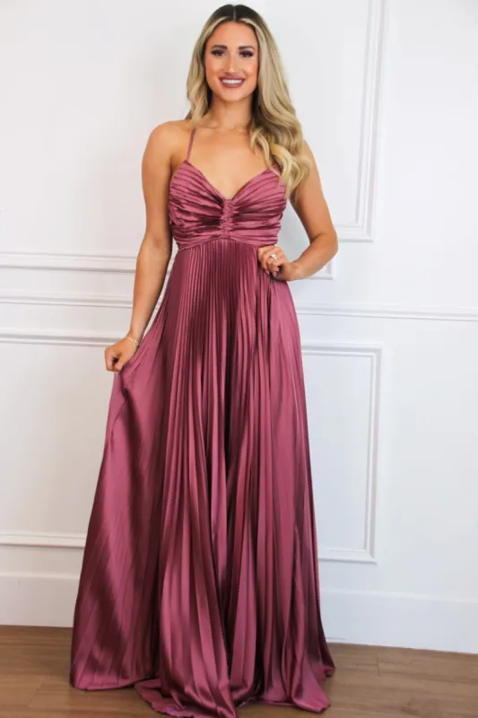 Pretty in Pleats Maxi Dress: Mauve sold by Bella and Bloom
