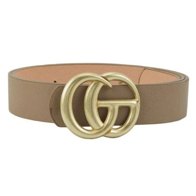 RESTOCK: Label Lover Belt: Taupe/Antique Gold sold by Bella and Bloom