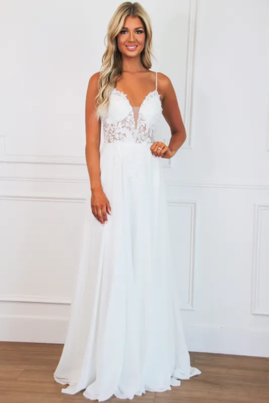 Everly Lace Chiffon Wedding Dress: White sold by Bella and Bloom