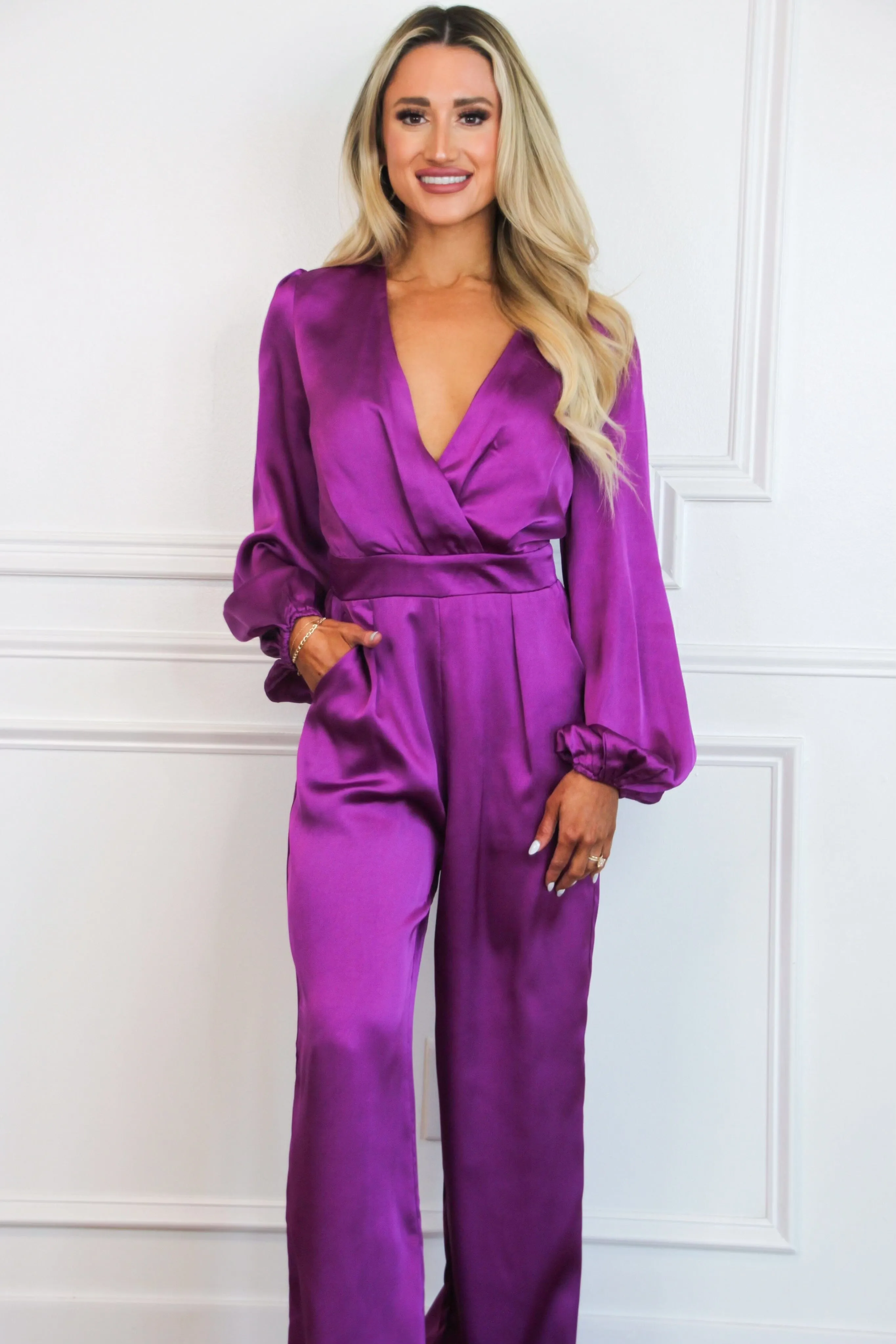 Hattie V Neck Satin Jumpsuit: Orchid sold by Bella and Bloom product image thumbnail 2