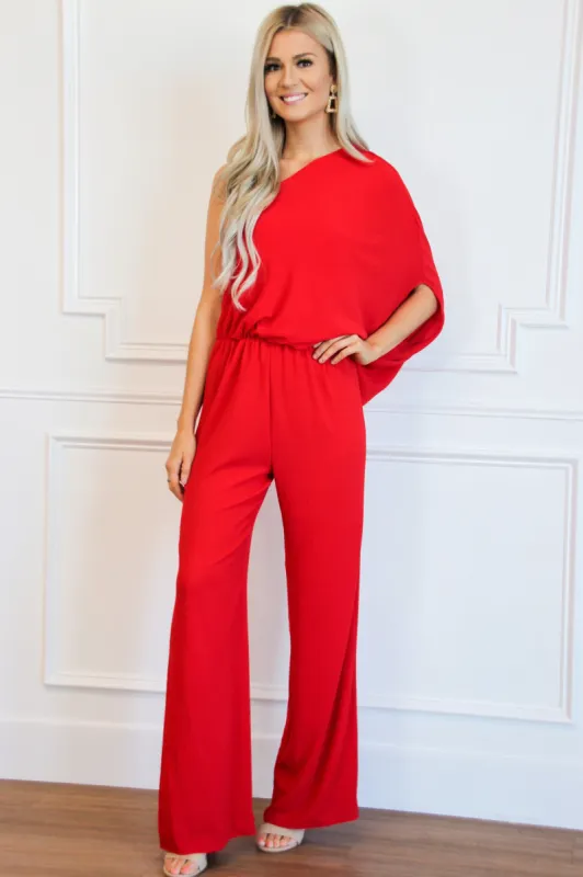 Don’t Start Now Jumpsuit: Red sold by Bella and Bloom