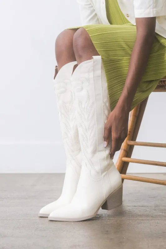 Samara Knee High Cowboy Boots: White sold by Bella and Bloom