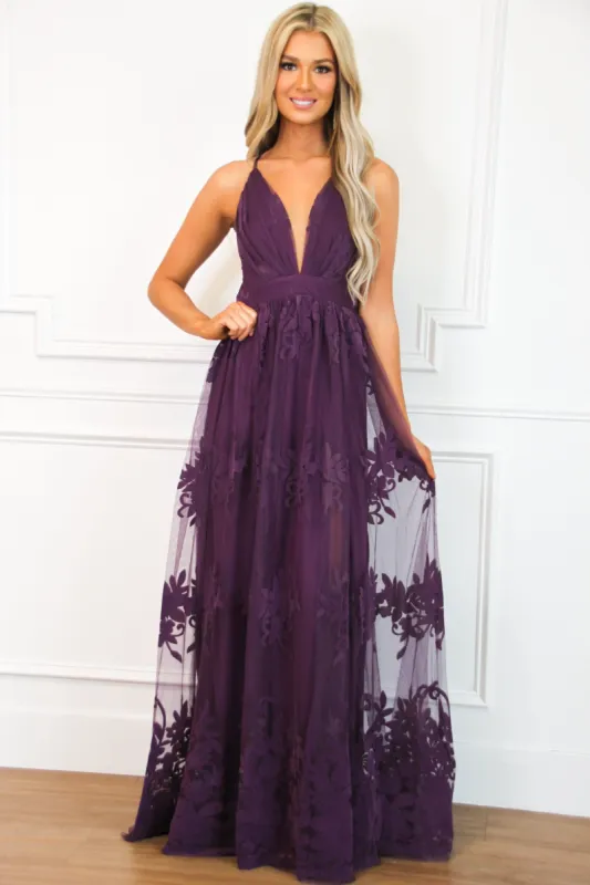 Here Comes the Bride Maxi Dress: Eggplant sold by Bella and Bloom